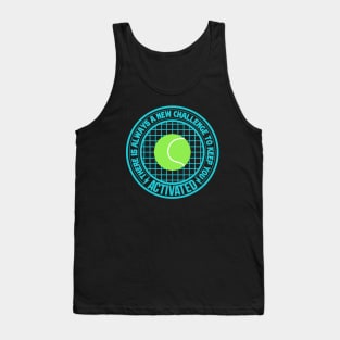 Green tennis players ball with blue saying text Tank Top